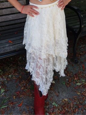 Lace High-Low Skirt in Ivory - Feminine Layered Design